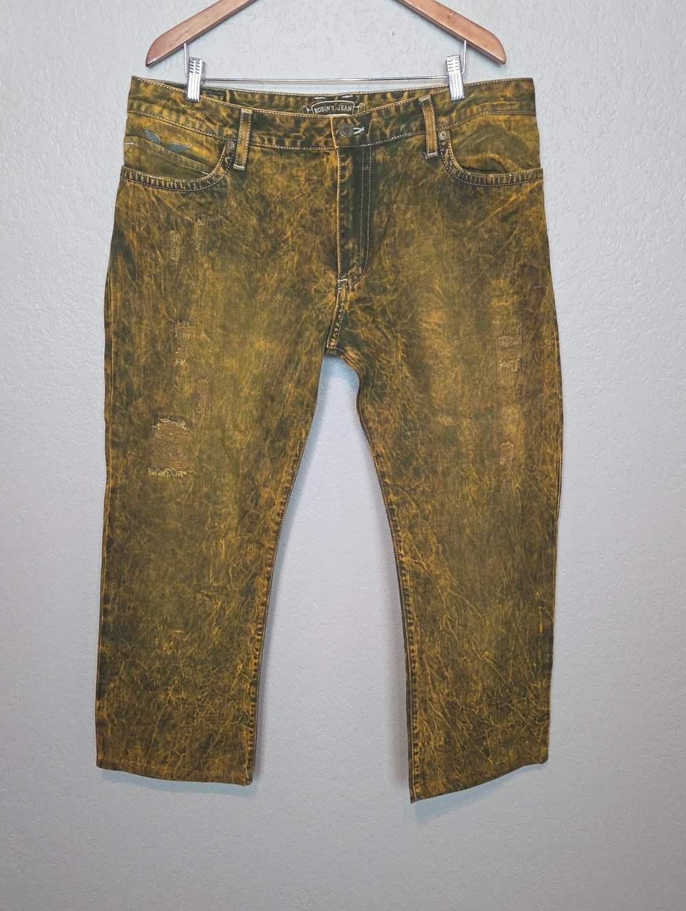 Robin's Jeans Yellow Acid Wash Studded Distressed 40